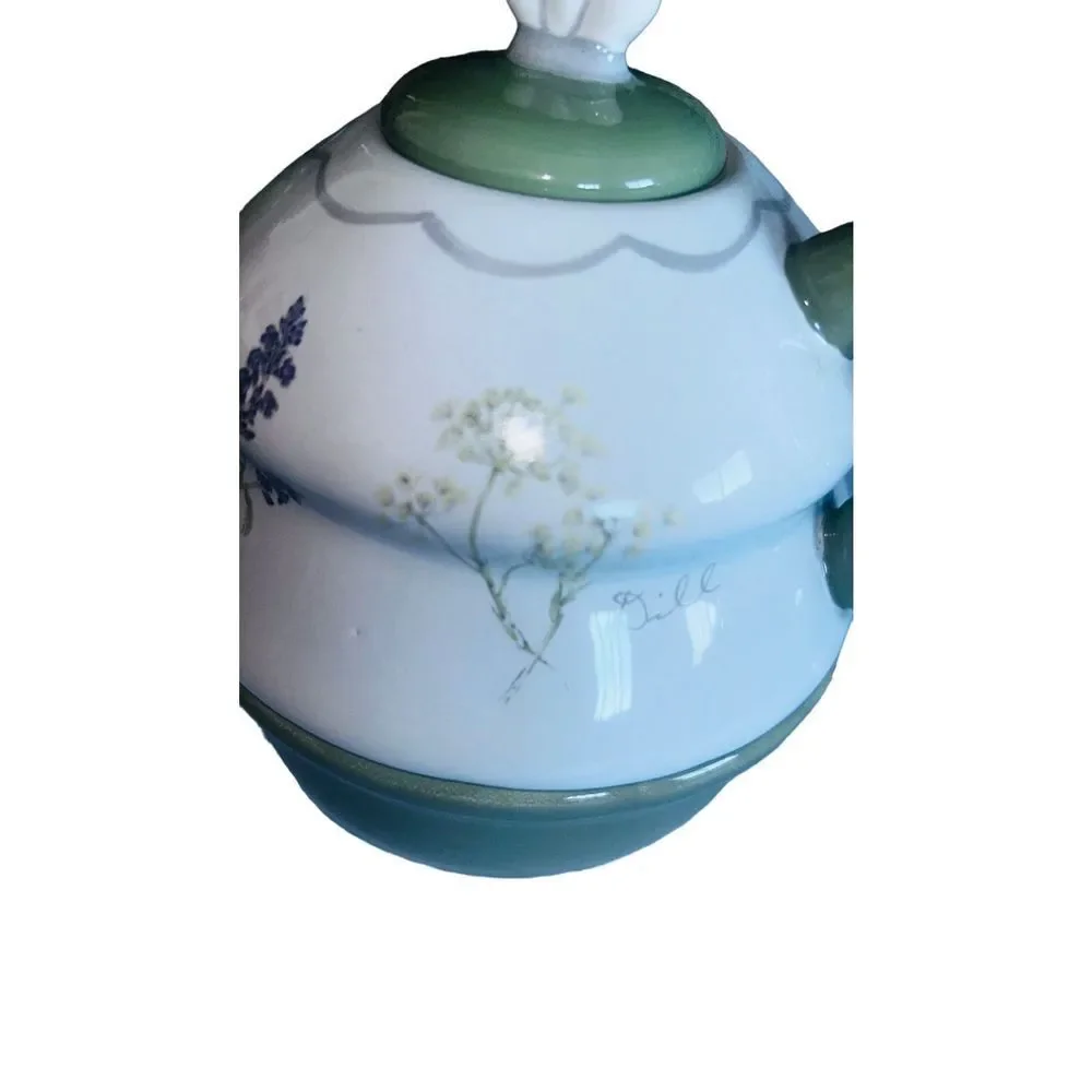 Sonoma Tea set for 1 Stacked Teapot Teacup Herbs Herb Garden 3 pc green…